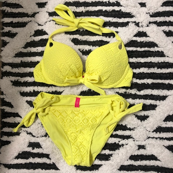 neon yellow push up bikini